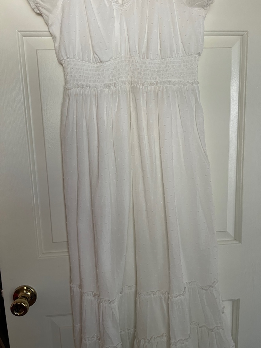 White Maxi Dress with Subtle Dot Texture - Picture 4 of 5